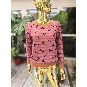 Sonia by Sonia Rykiel Wool Sweater M Burnt Orange Purple Stripe Floral Lightweig